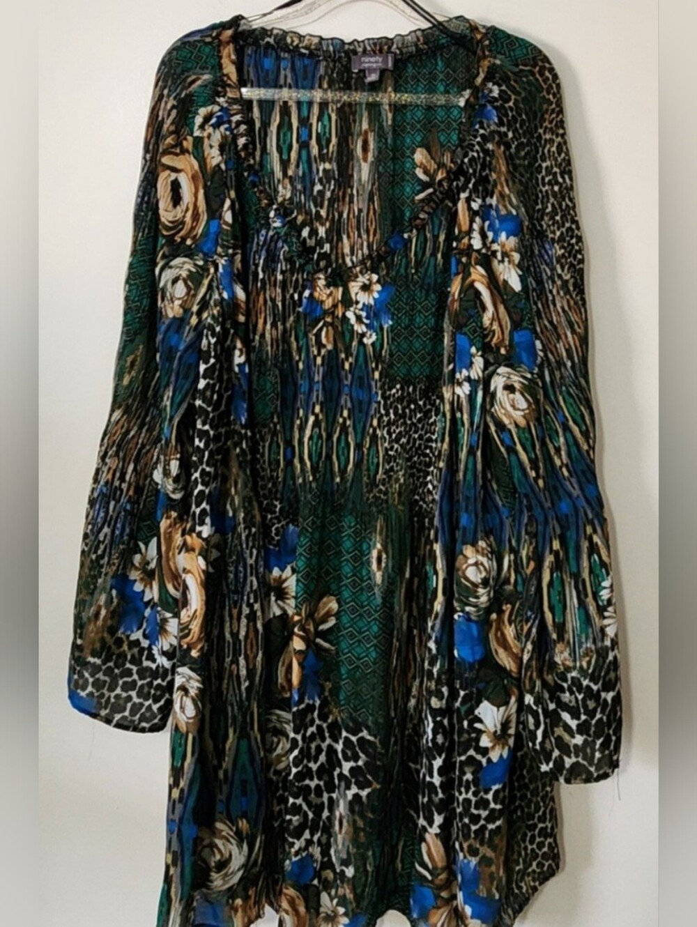 Ninety Clothing Co Tunic Top Peacock Leopard Floral Romantic Goth Boho Moody 3X